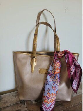 Longchamp Tote Bag Gold with scarf